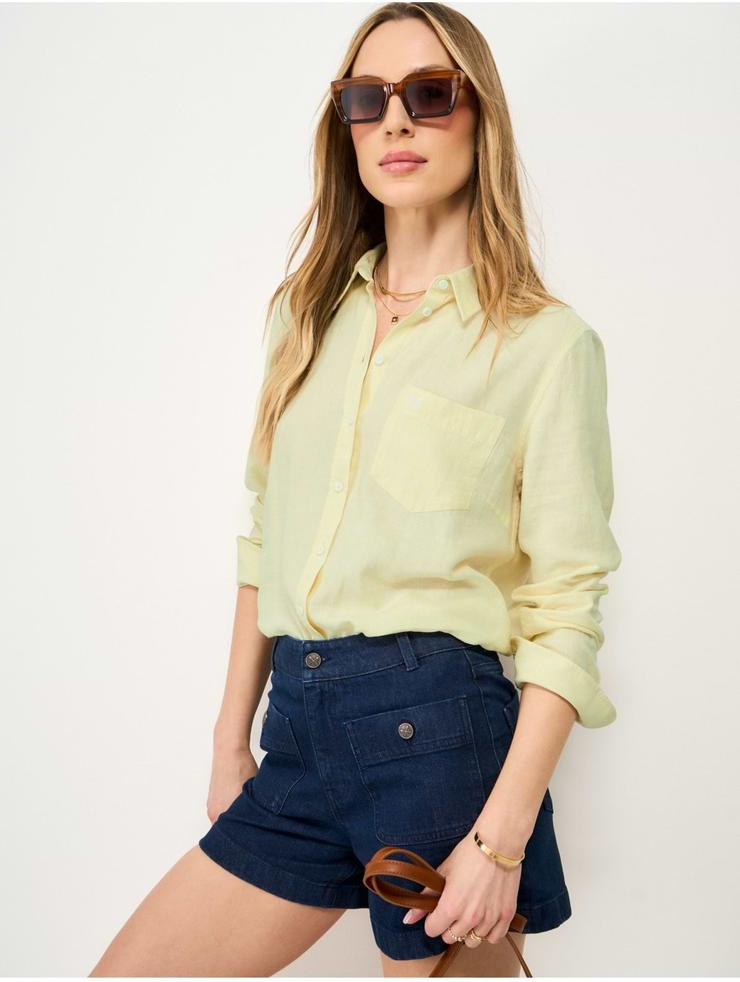 Crew Clothing Women's Relaxed Fit Linen Blend Shirt Yellow