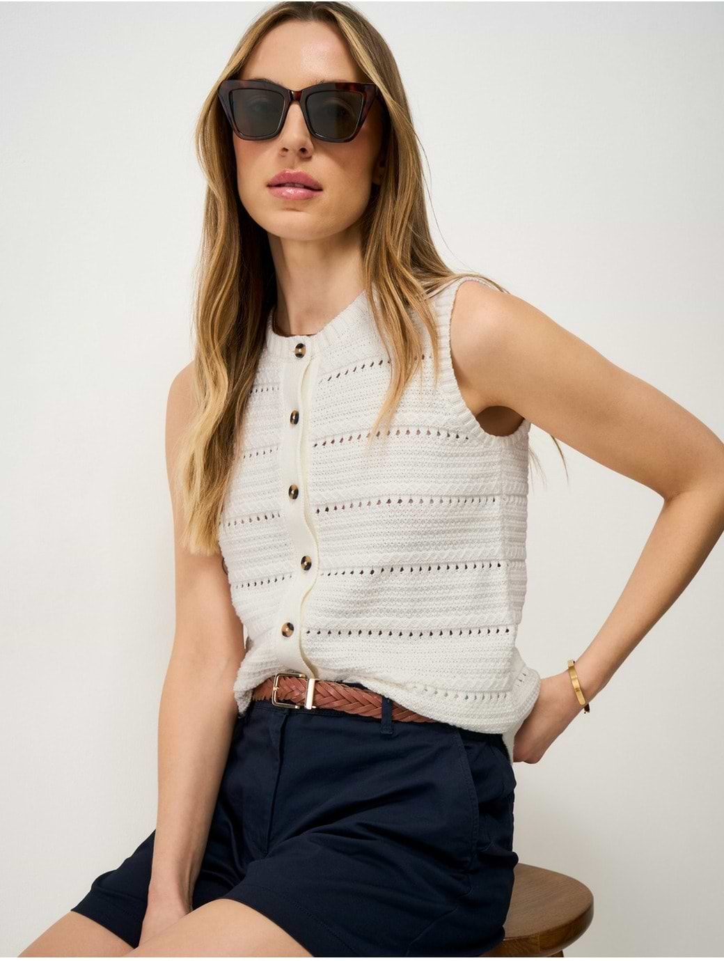 Crew Clothing Women's Button Up Sleeveless Vest White Linen