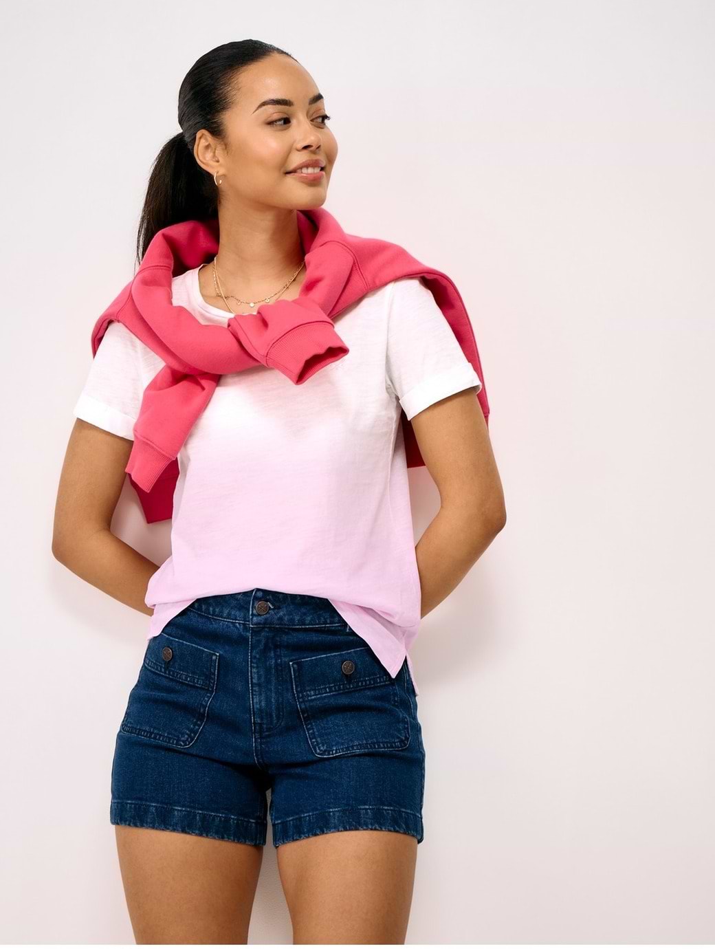 Crew Clothing Women's Ombre Tee Pink White