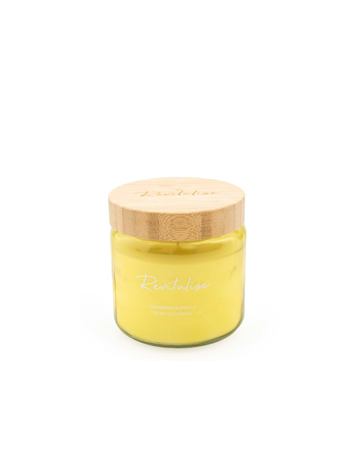 Candlelight Yellow Large Candle with Bamboo Lid and Devon Scent Revitalise