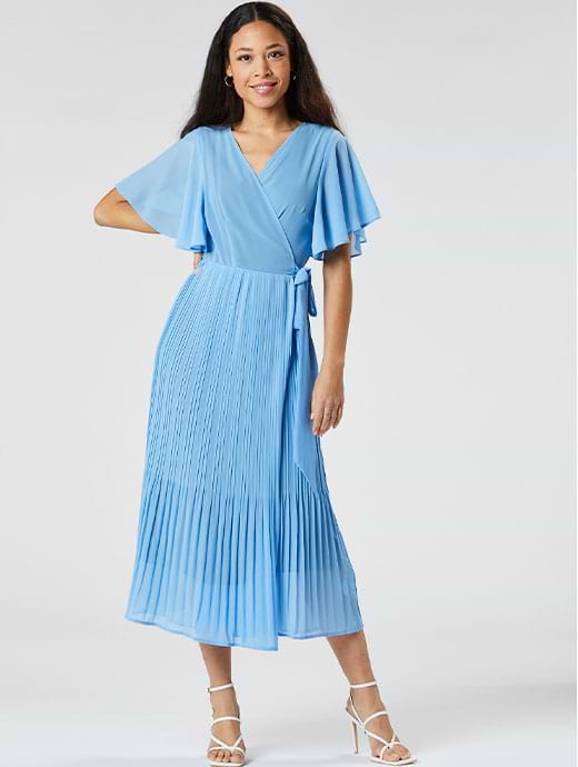 Zibi London Women's Zelda Long Pleated Wrap Dress Blue 