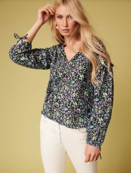 Great Plains Zinnia Cotton Long Sleeve Top Black Combo