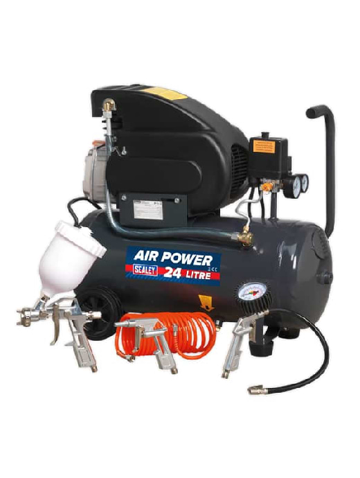 Sealey 24L Direct Drive Compressor 2hp with 4pc Air Accessory Kit