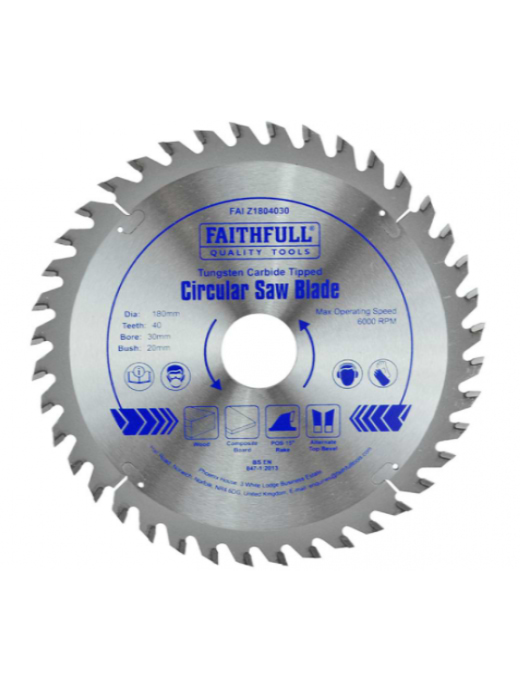 FAITHFULL TCT CIRCULAR SAW BLADE 180 X 30MM X 40T