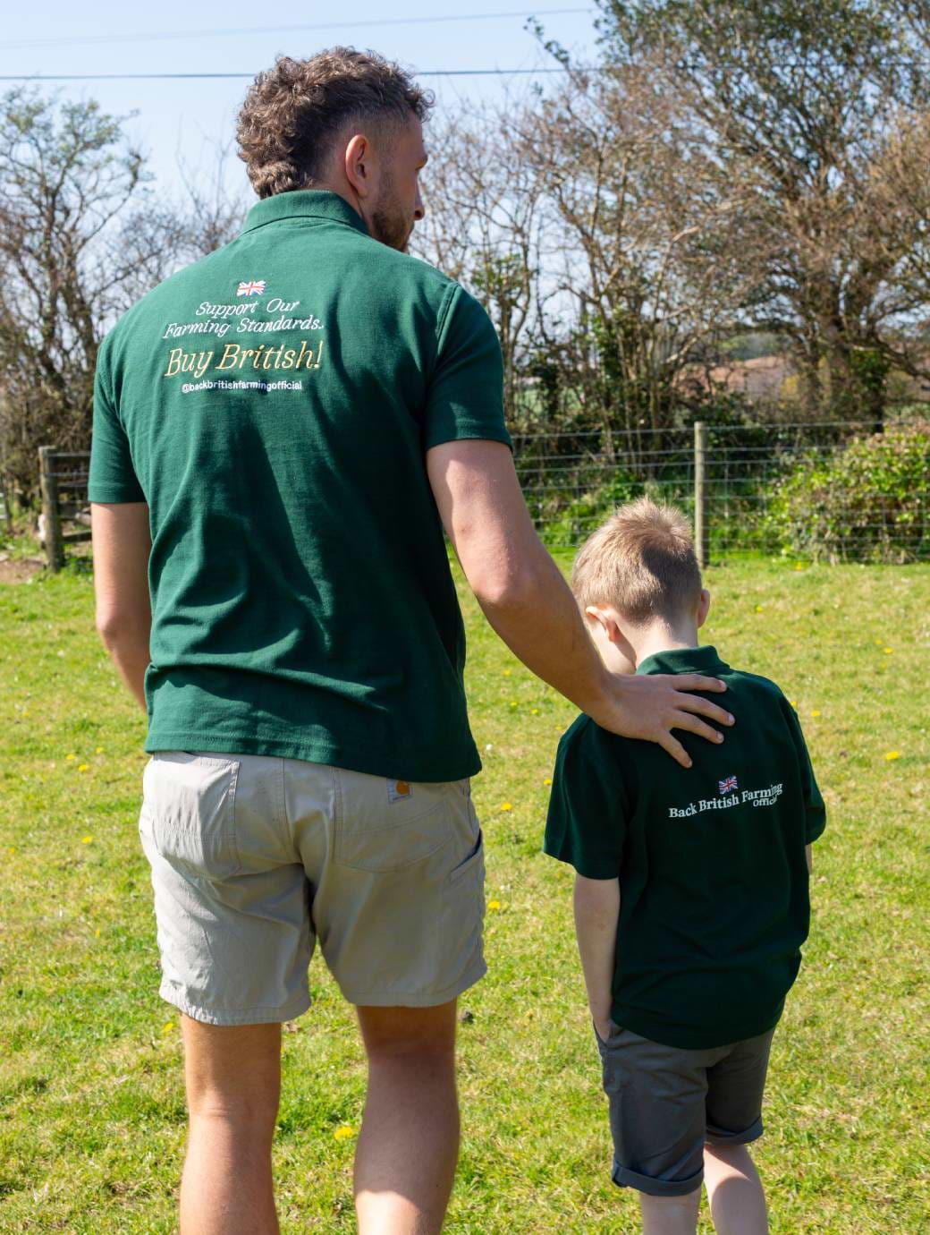 Back British Farming Men's Support Our Standards Buy British Polo Shirt Forest Green
