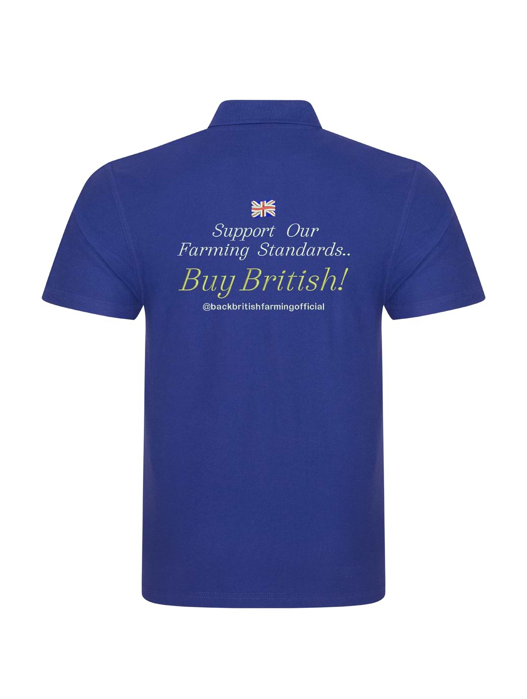Back British Farming Men's Support Our Standards Buy British Polo Shirt Purple 