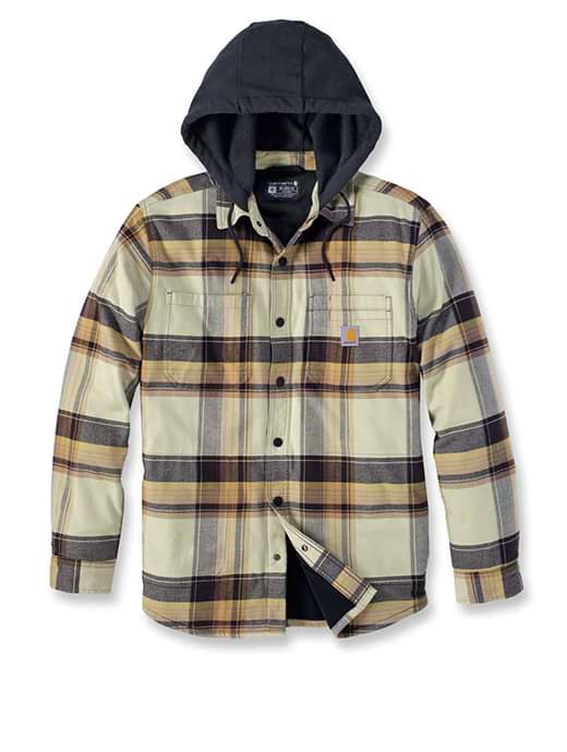 Carhartt Rugged Flex Relaxed Fit Fleece Lined Hooded Shirt Jacket Dark Brown