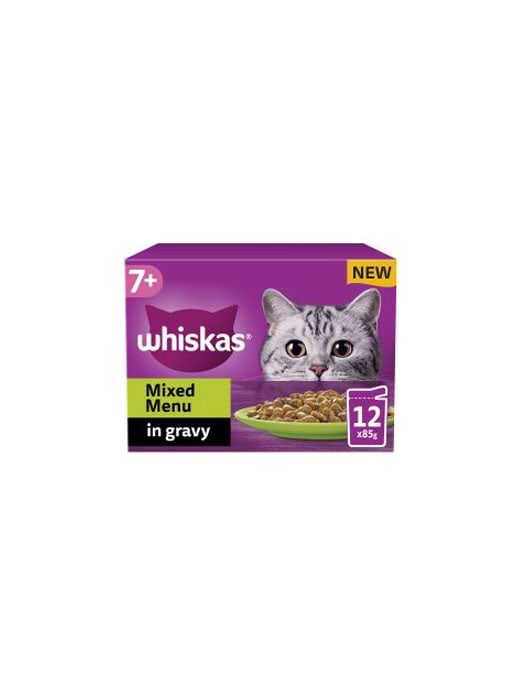 Whiskas 7+ Mixed Menu Senior Wet Cat Food Pouches in Gravy 12pk