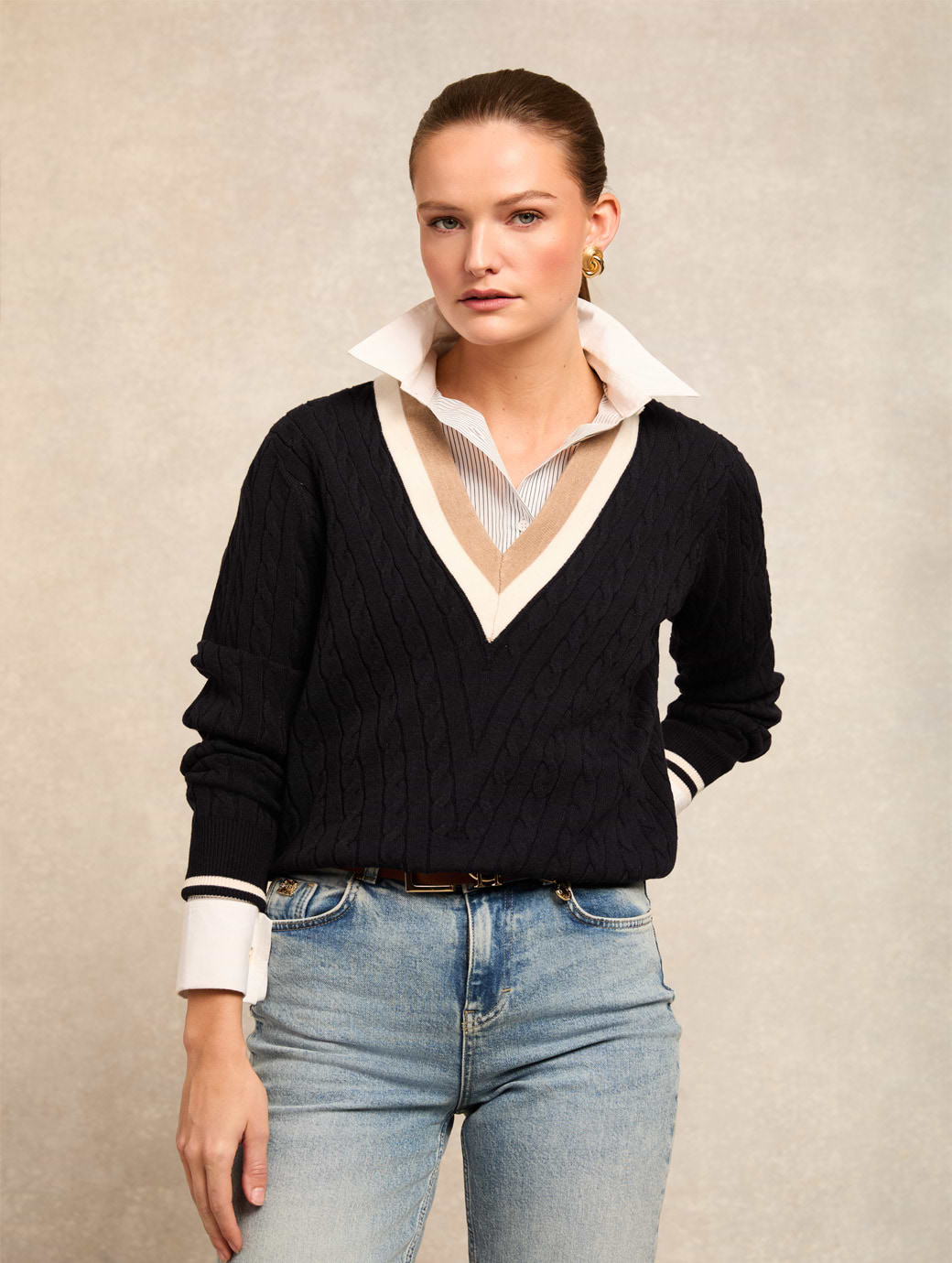 Holland Cooper Melissa V Neck Knit Ink Navy
