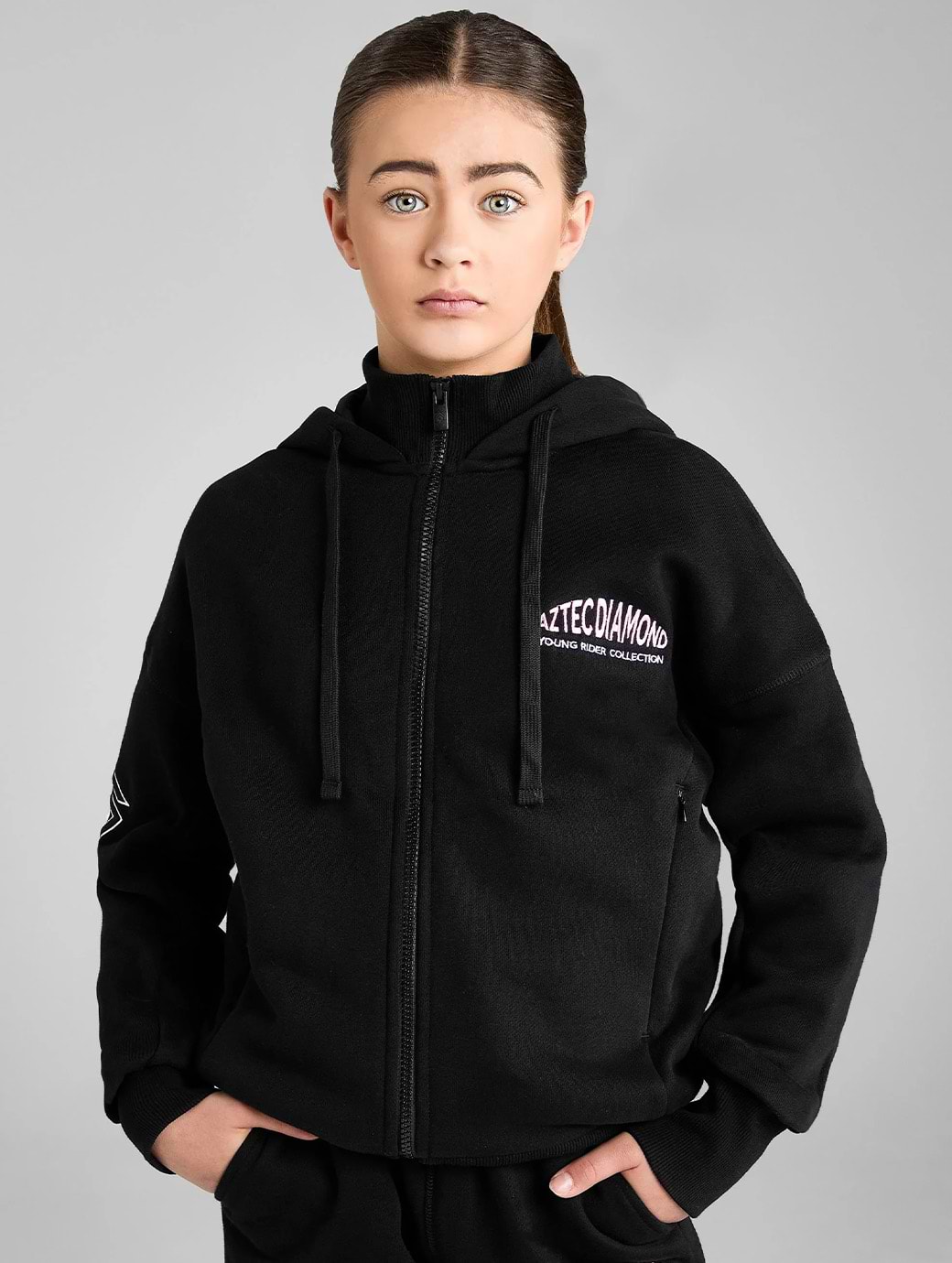 Aztec Diamond Young Rider Pink Capsule Half Zip Hoodie Black