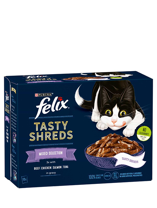 Felix Tasty Shreds Mixed Selection In Gravy 12 x 80g Pouches