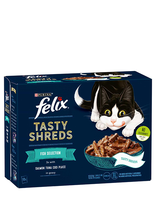 Felix Tasty Shreds Fish Selection In Gravy 12 x 80g Pouches