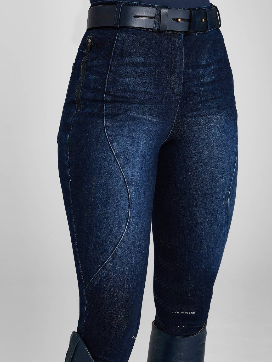Aztec Diamond Premium Denim Breeches Knee Grip Indigo
