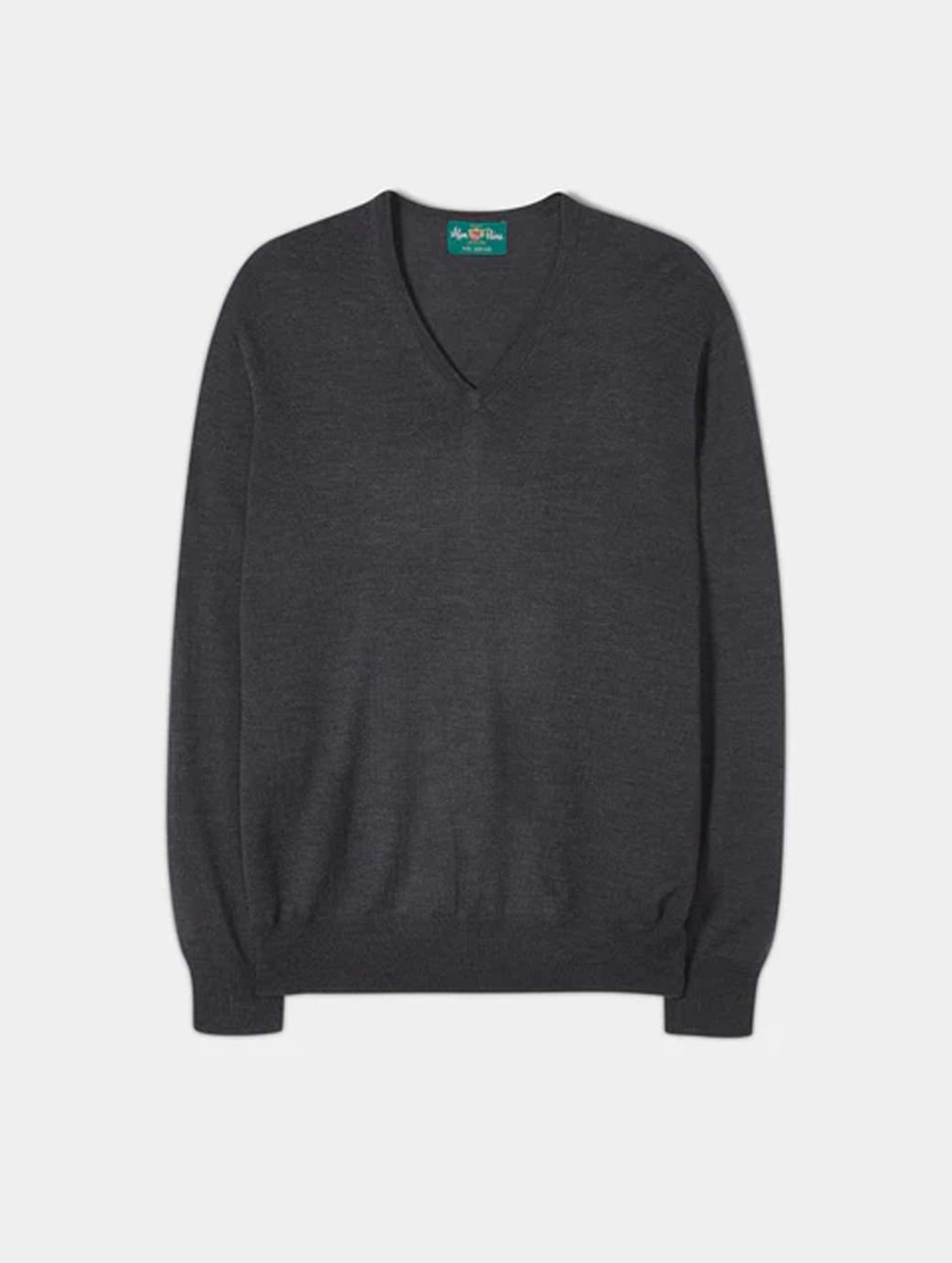 Alan Paine Mens Milbrook Wool V-Neck Jumper Charcoal