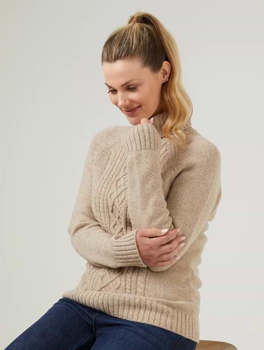 Alan Paine Women's Brightmere Roll Neck Pullover Biscuit 