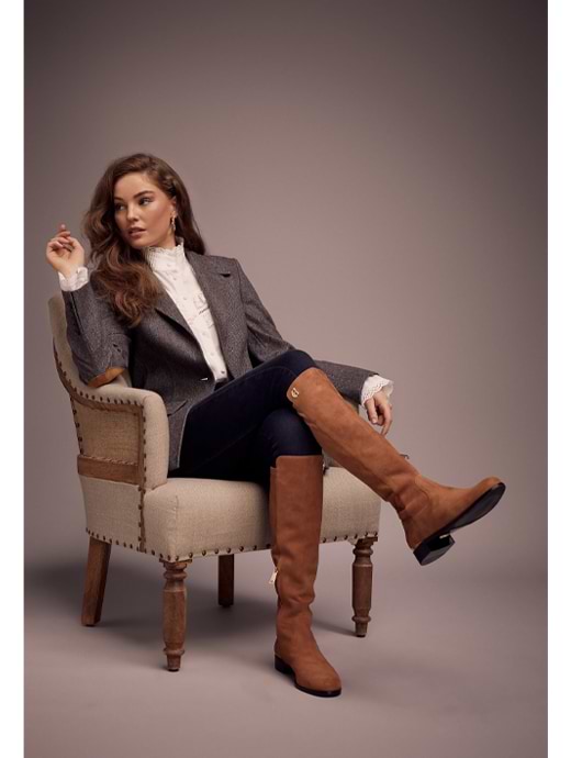 Holland Cooper Albany Knee Boots Tan Suede