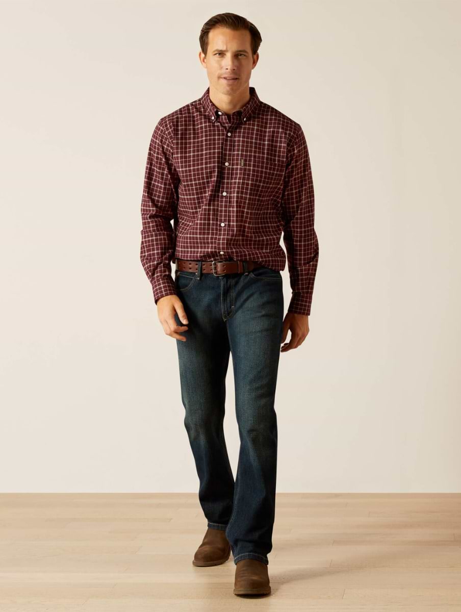 Ariat Men's Clement Long Sleeve Shirt Maroon Plaid