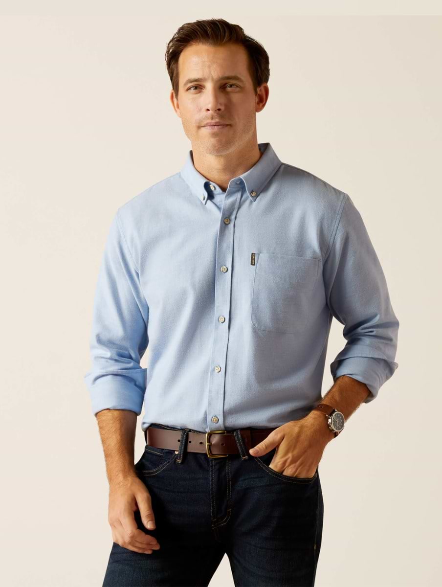 Ariat Men's Simmental Long Sleeve Shirt Chambray Blue