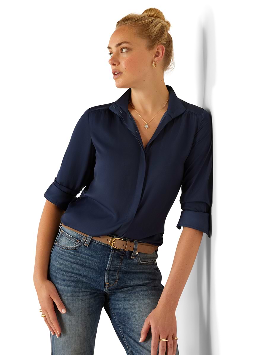 Ariat Women's Charolais Long Sleeve Blouse Navy 