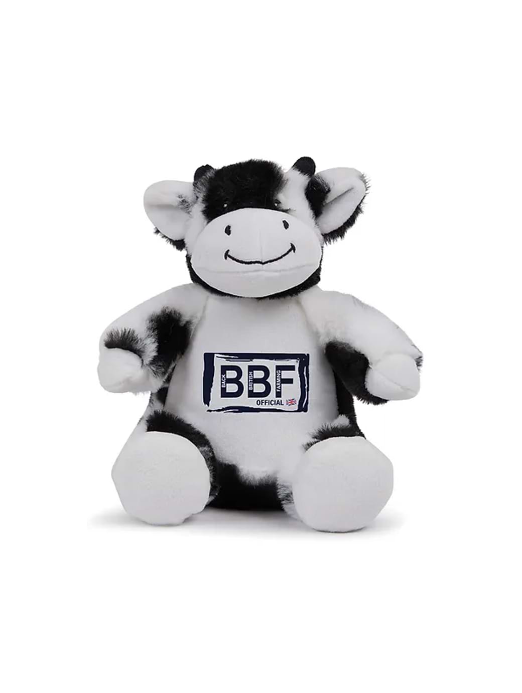 Back British Farming Plush Teddy Black & White Fresian Cow Navy Logo