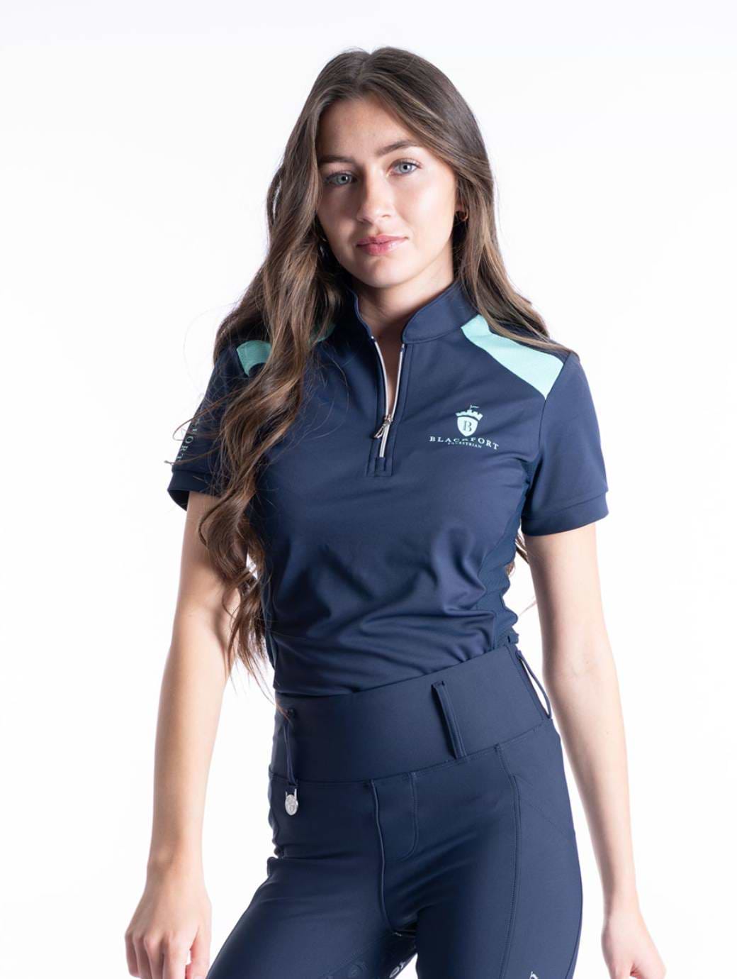 Blackfort Equestrian Navy & Lime Cool Mesh Base Layer - Short Sleeve