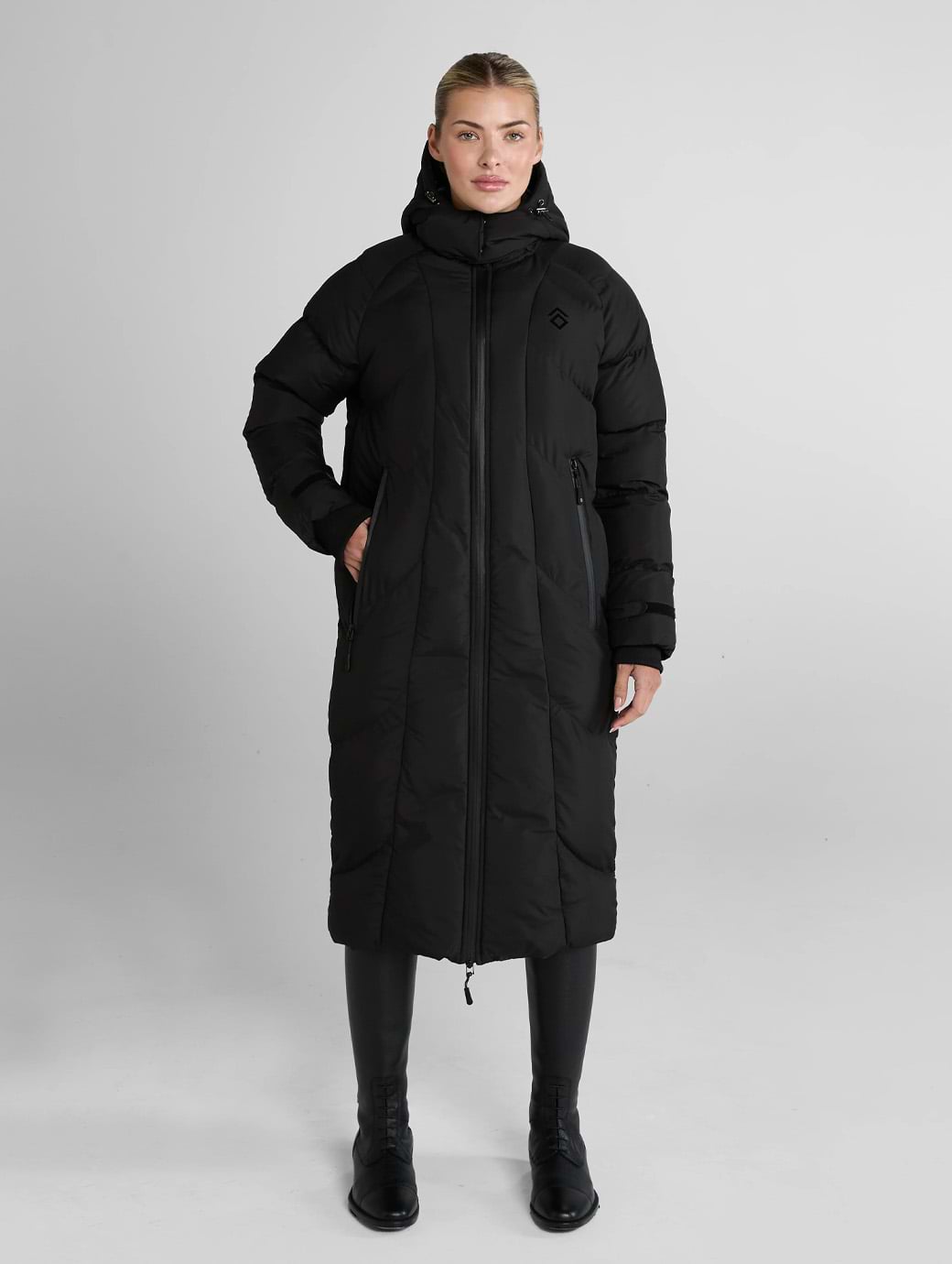 Aztec Diamond Long Riding Puffer Coat Black