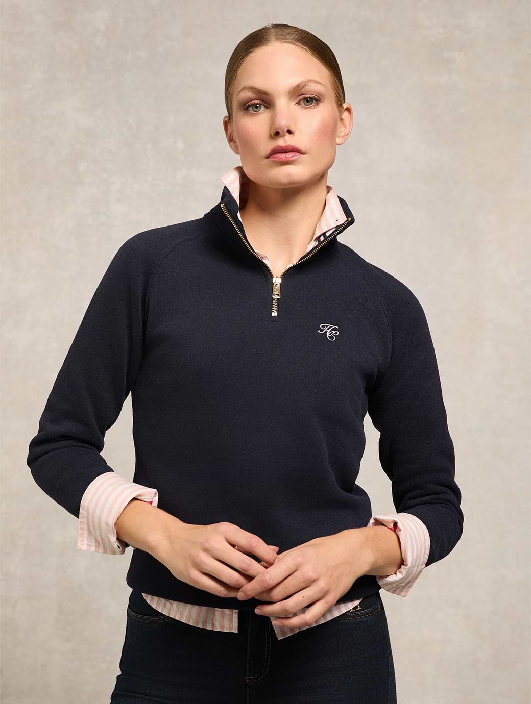 Holland Cooper Burford Quarter Zip Neck Sweat Ink Navy