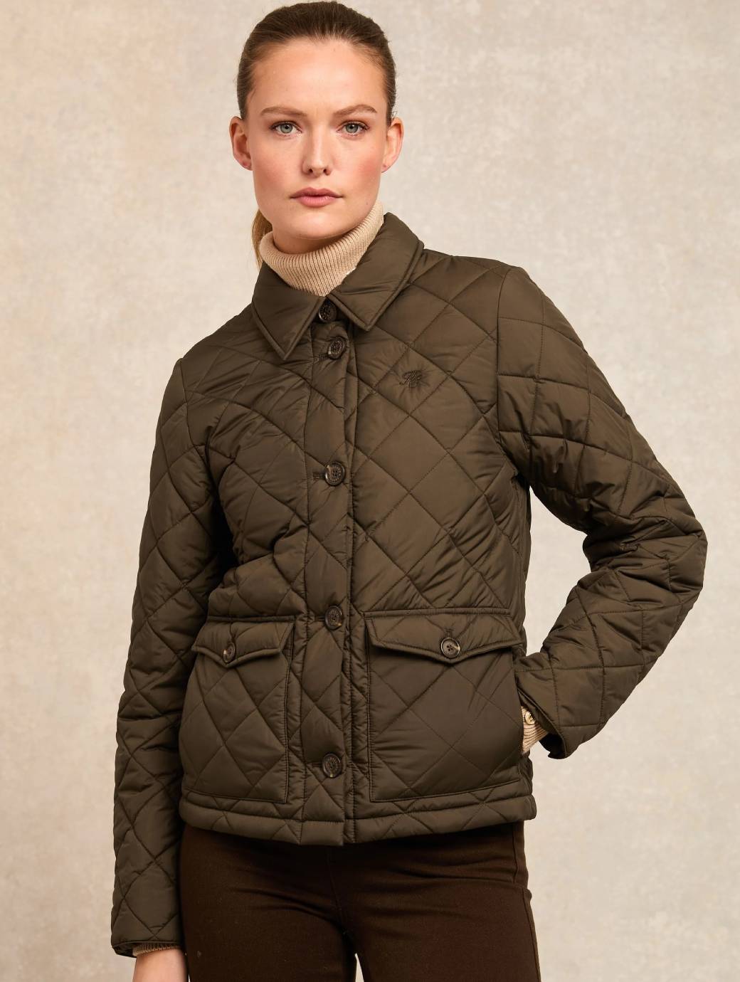 Holland Cooper Quilted Coach Jacket Heritage Khaki