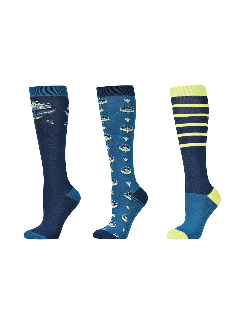 Dublin 3 Pack Socks Navy Tulips