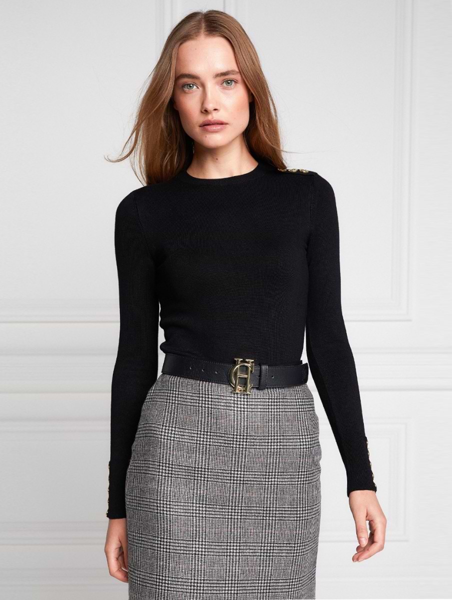 Holland Cooper Buttoned Knit Crew Neck Black