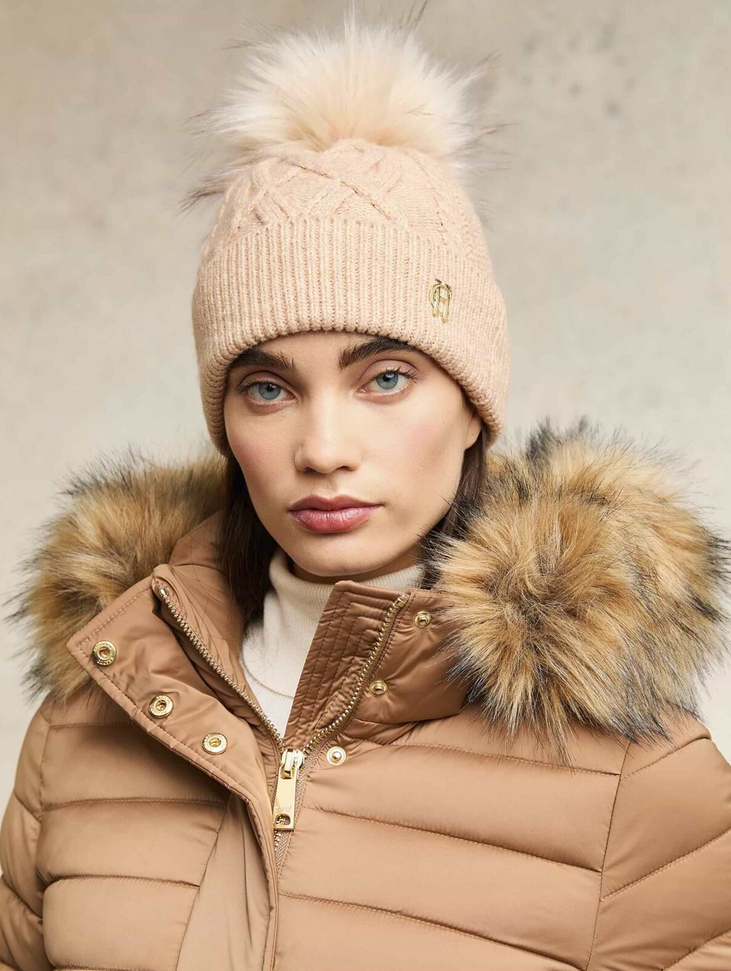 Holland Cooper Cortina Bobble Hat Camel Champagne