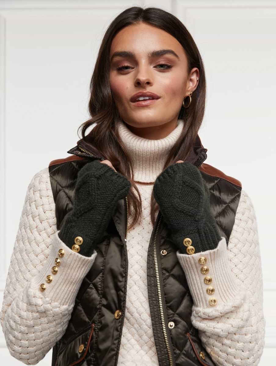 Holland Cooper Cortina Fingerless Gloves Fern Green