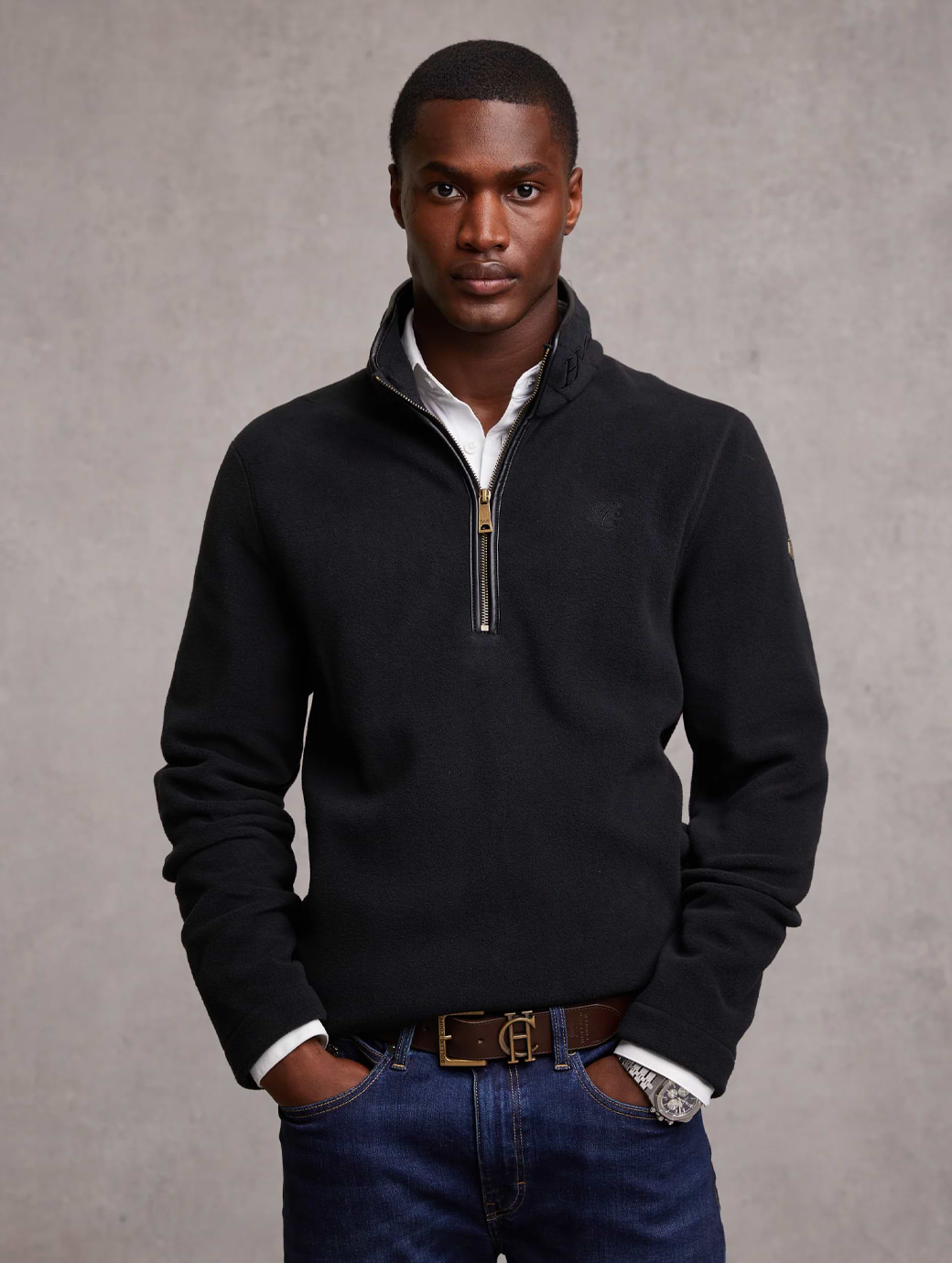 Holland Cooper Men s Country Fleece Quarter Zip Black Griggs Equestrian