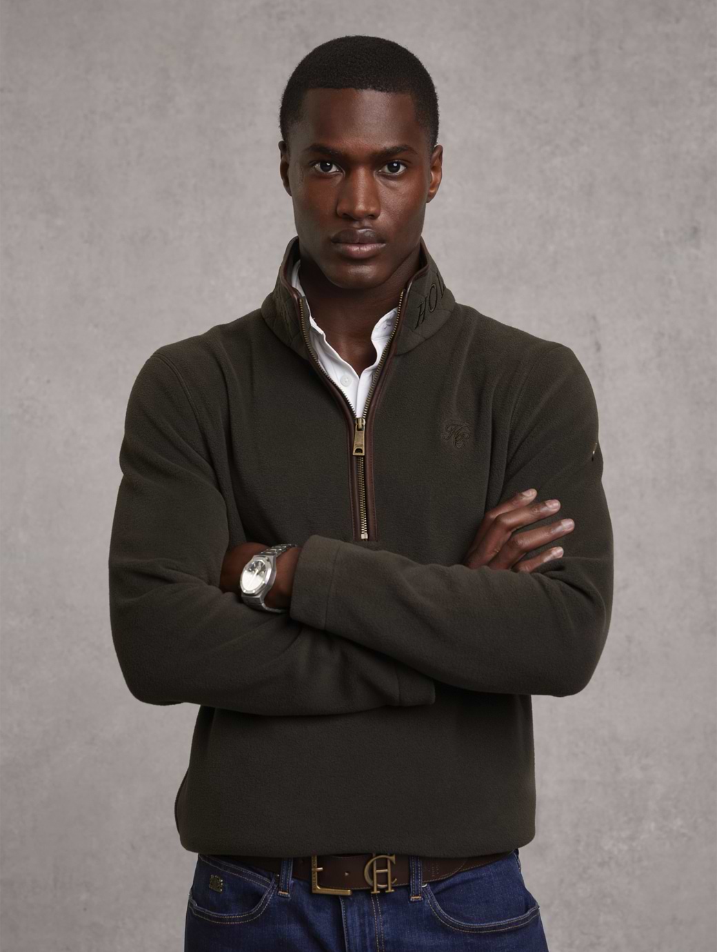 Holland Cooper Men s Country Fleece Quarter Zip Khaki Griggs Equestrian
