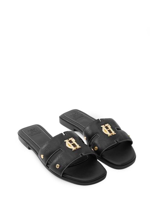 Holland Cooper Monogram Slides Black Leather