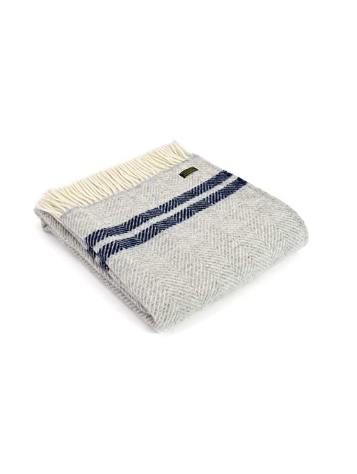 Tweedmill Textiles Fishbone 2 Stripe Throw Silver/Navy