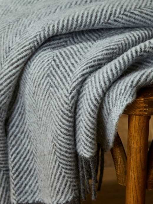Tweedmill Herringbone Powder Blue Charcoal Throw 150 x 183 cms Griggs Equestrian