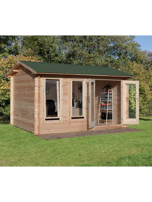 Forest Garden Chiltern 4.0m x 3.0m Log Cabin - Apex Roof Double Glazed with Felt Shingles Plus Underlay