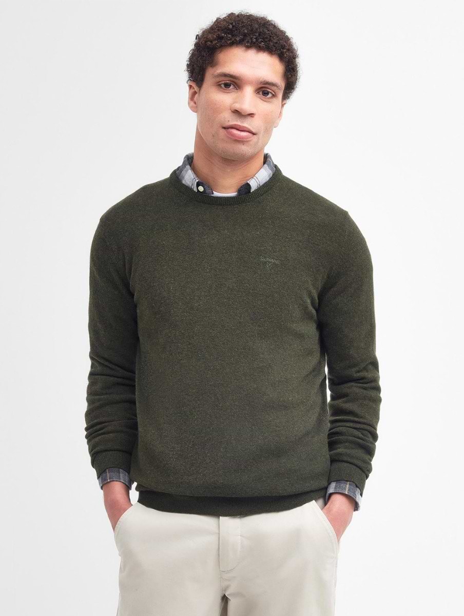 Barbour Men s Essential Lambswool Crew Neck Sweater Seaweed