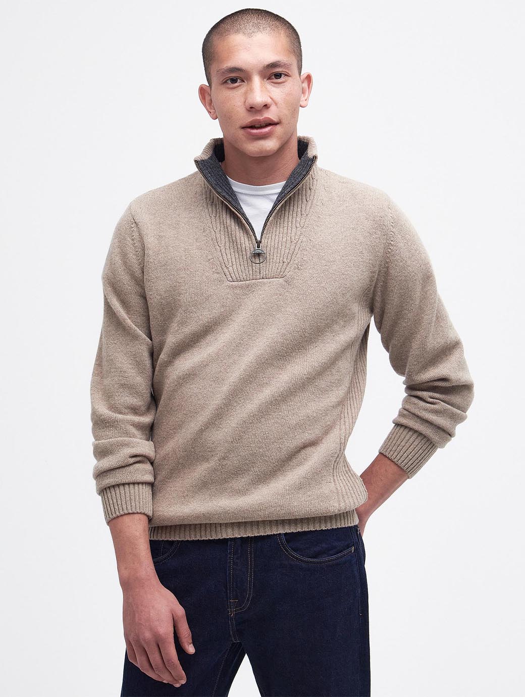 Barbour Men's Nelson Essential Half Zip Stone