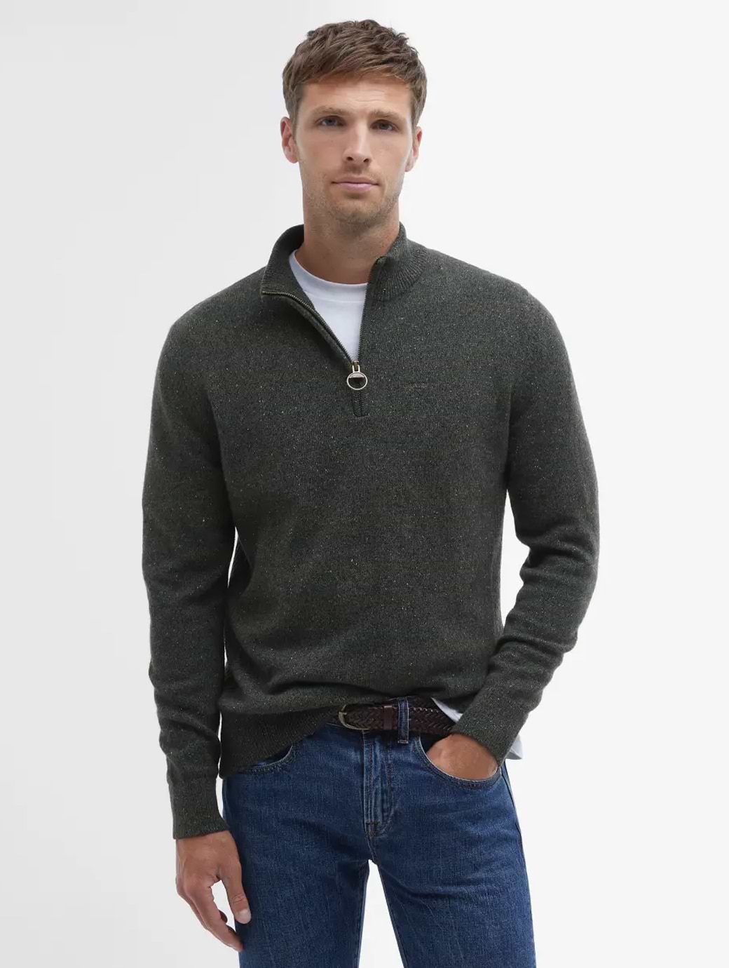 Barbour Men's Tisbury Half Zip Jumper Dark Seaweed - Main Image