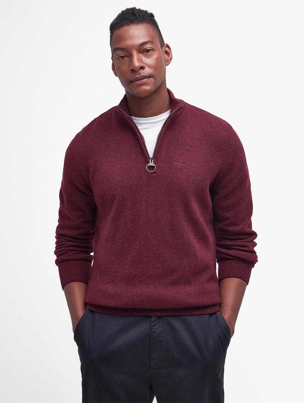 Barbour Men's Tisbury Half Zip Jumper Ruby