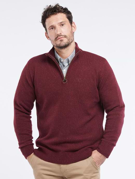 Barbour Men s Tisbury Half Zip Jumper Ruby