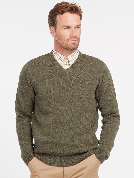 Barbour Nelson Essential V Neck Jumper Seaweed