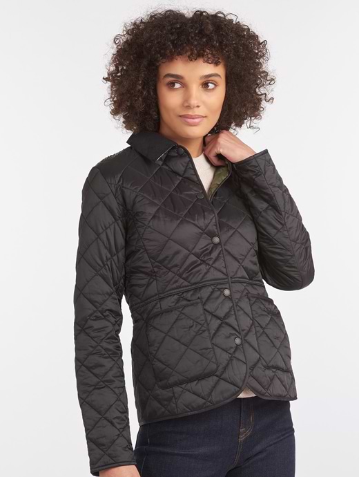 Womens black barbour quilted jacket sale