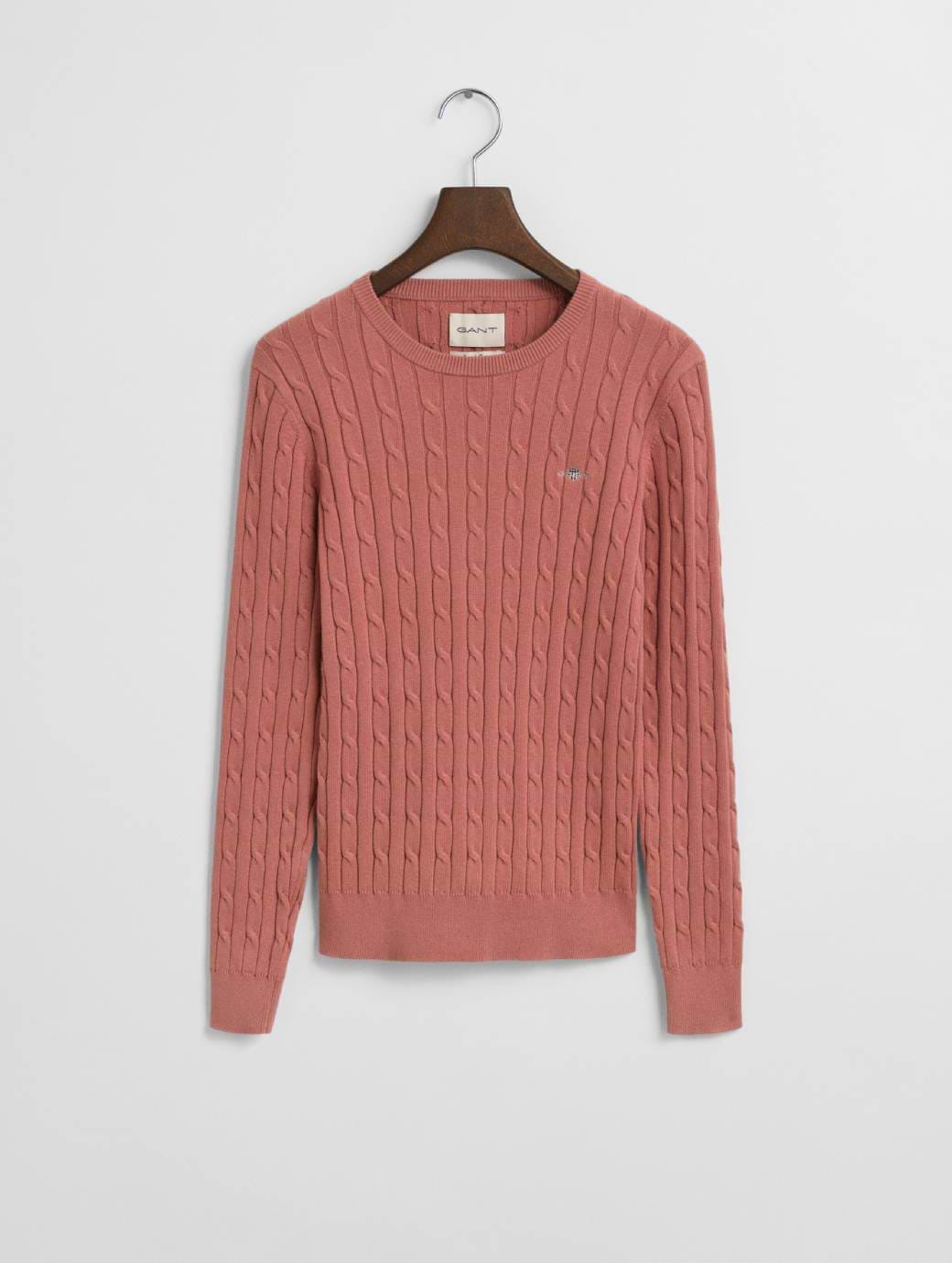 Gant Women's Stretch Cotton Cable Crew Neck Faded Brick