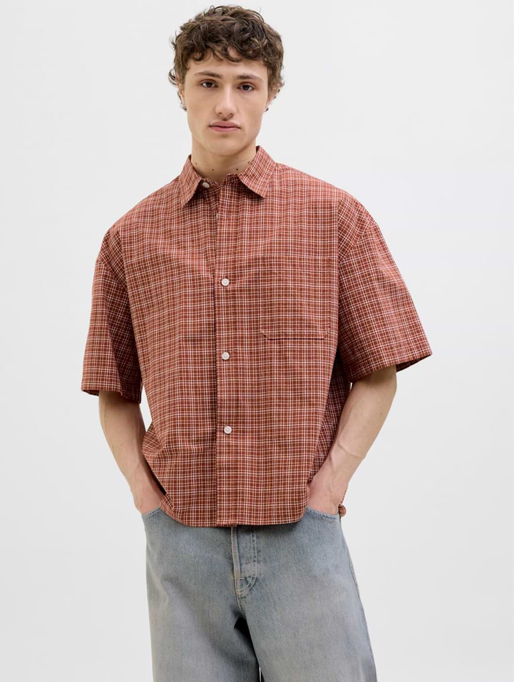 Jack & Jones Originals Acapulco Short Sleeve Check Shirt Antique White
