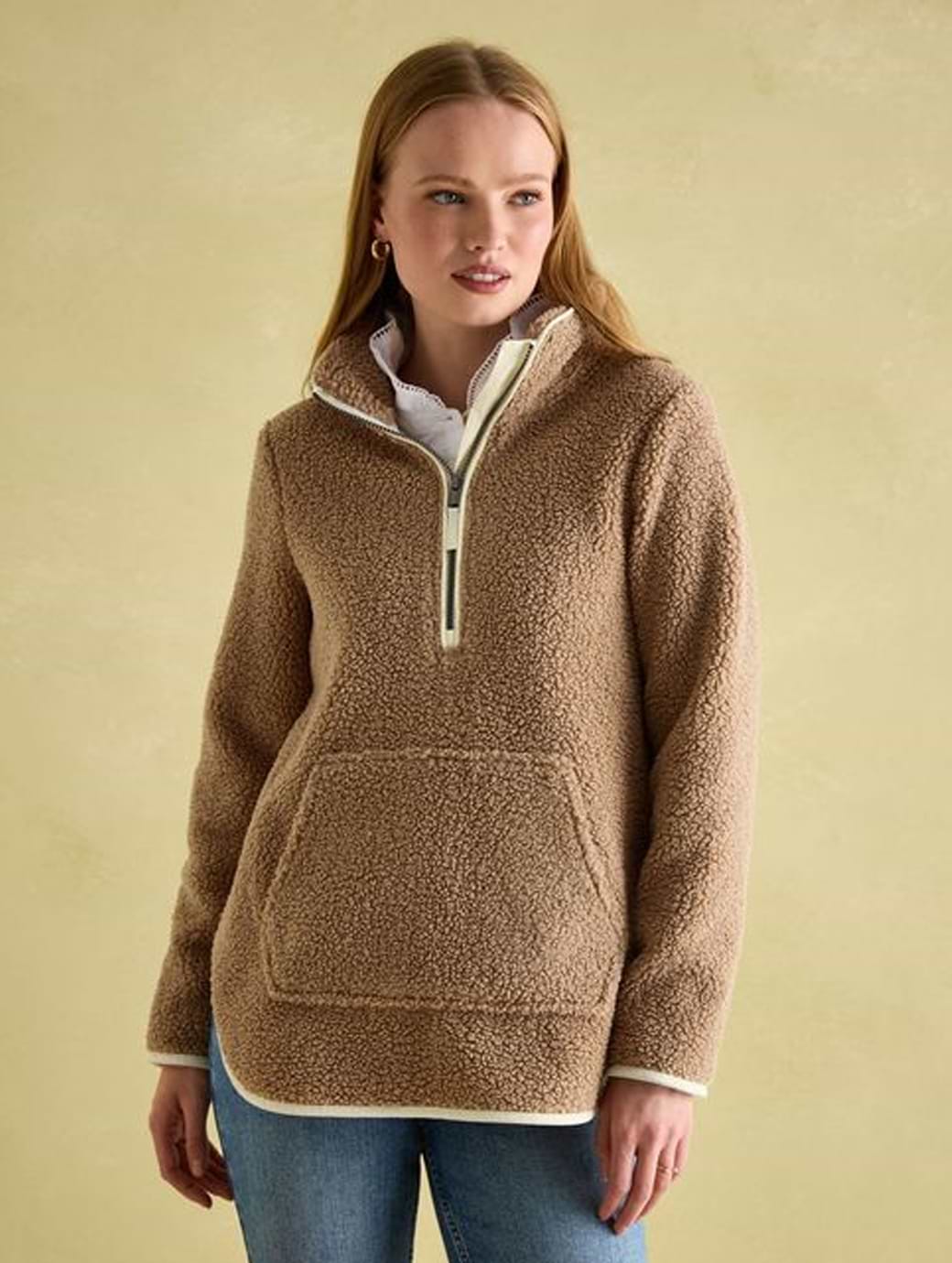 Joules Women s Aldeburgh Quarter Zip Fleece Tan