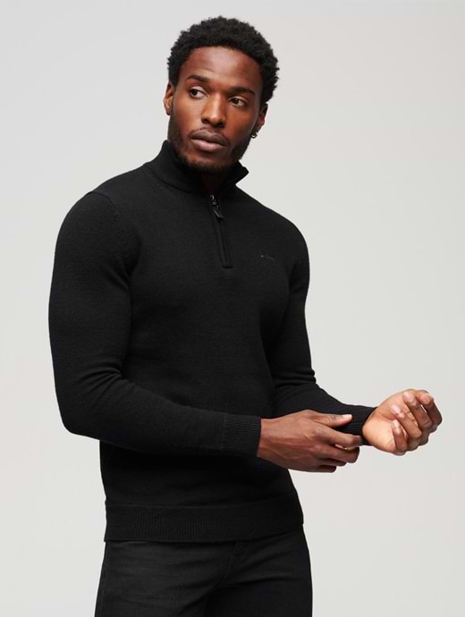 Superdry Men s Henley Essential Embroidered Knit Carbon Navy Black