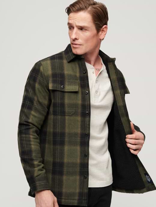 Superdry Men's Miller Wool Overshirt Roderick Check Olive